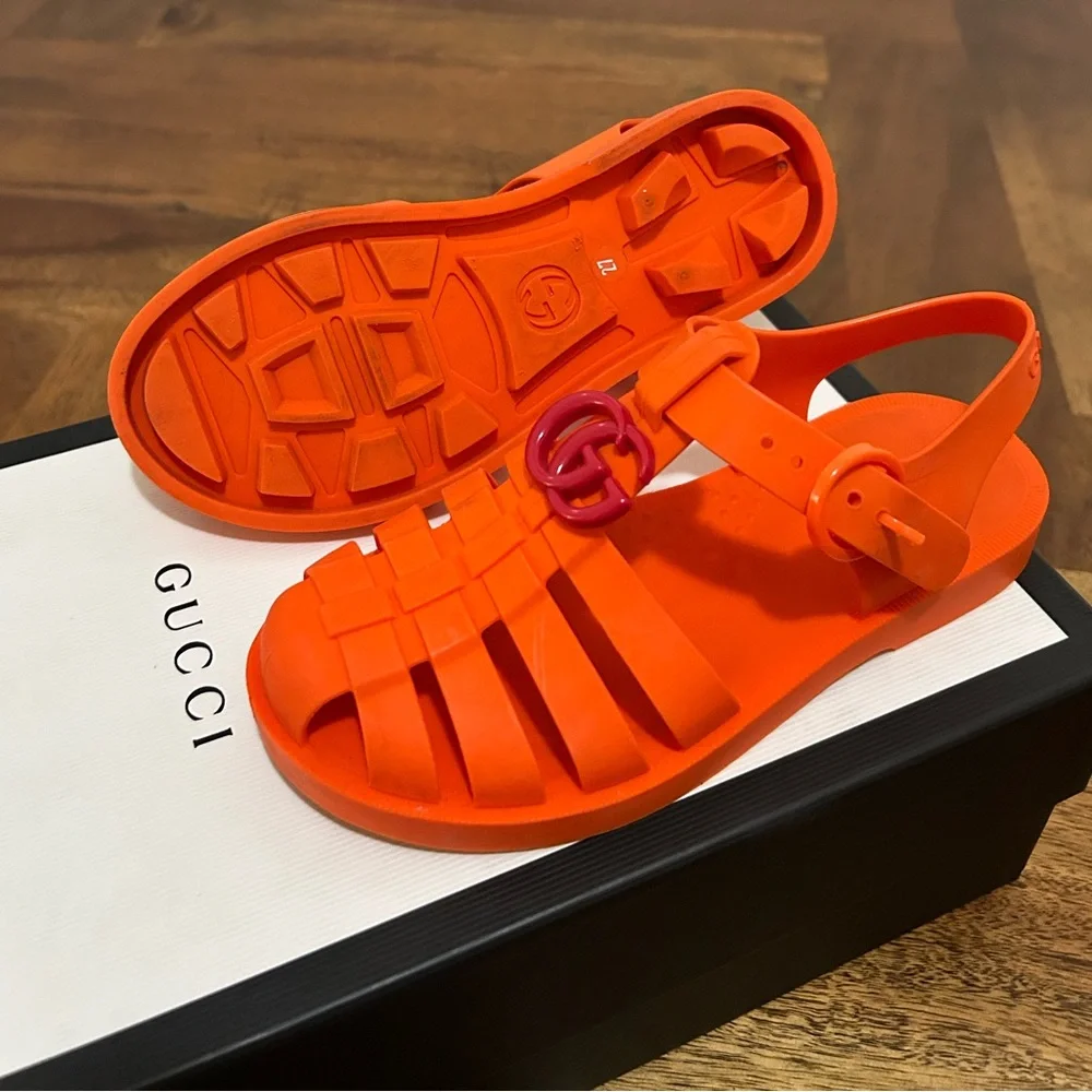 Gucci Kids Bright Orange Sandals Size 27 EU 10 US - Picture 4 of 4